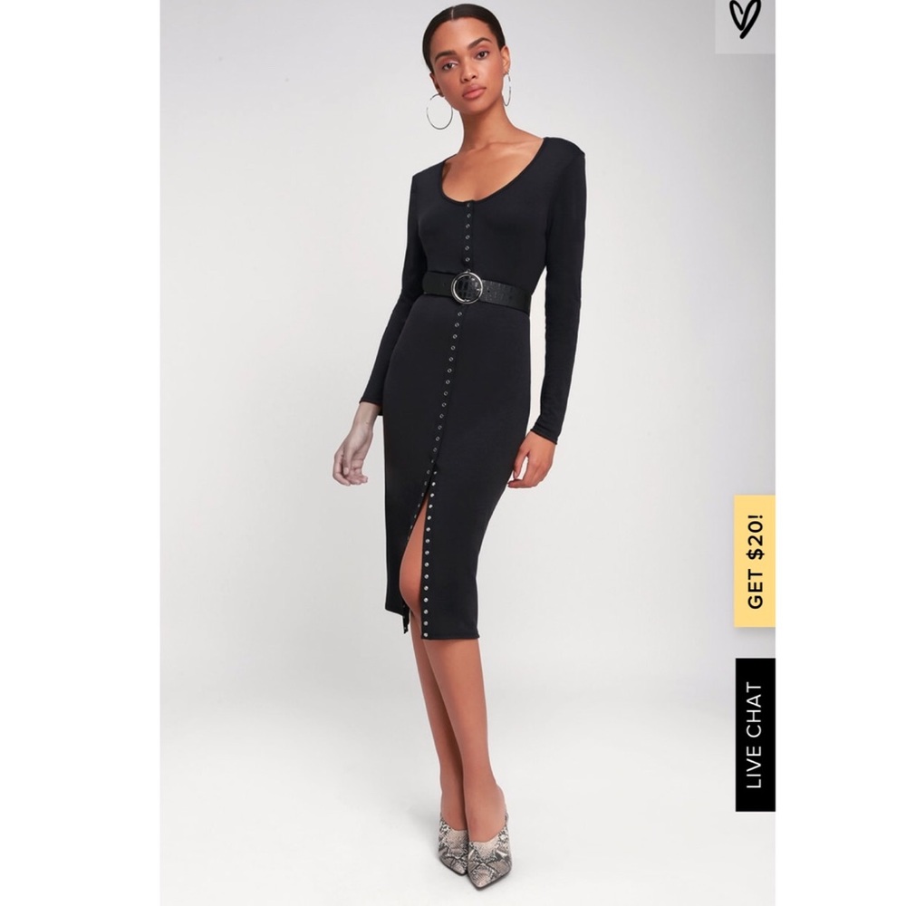 Snap Front Long Sleeve Midi Dress - Picture 3 of 7